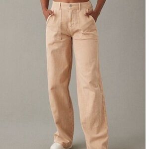 NWOT American Eagle 18 Super High Rise Wide Leg Baggy Khaki Tan Jeans 34W